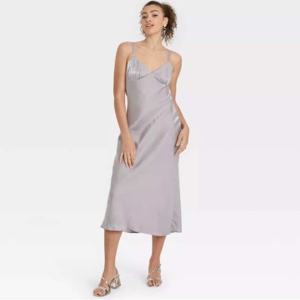 Wild Fable Gray Silver Iridescent Shine Mermaidcore Slip Dress Liquid Metal